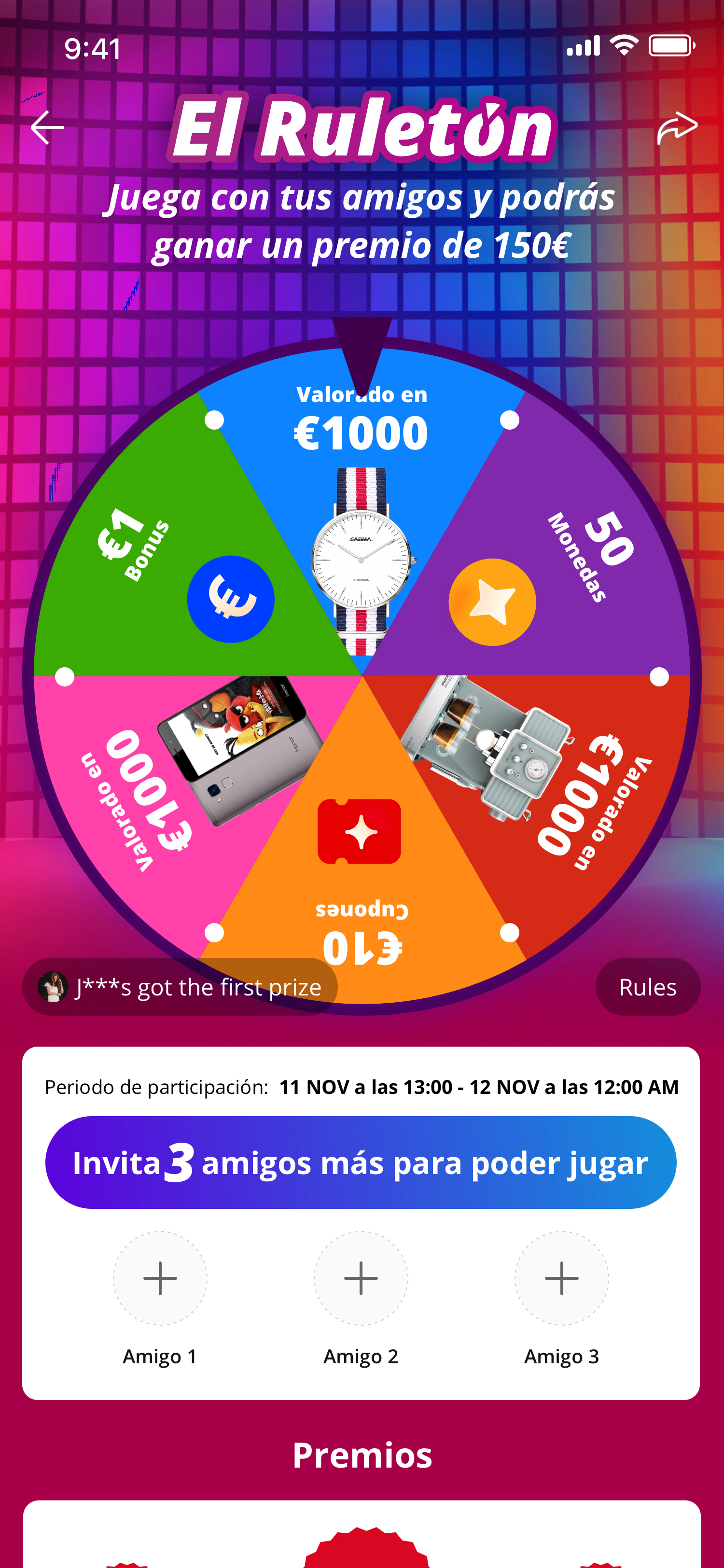 Lucky Draw in-app sharing screen