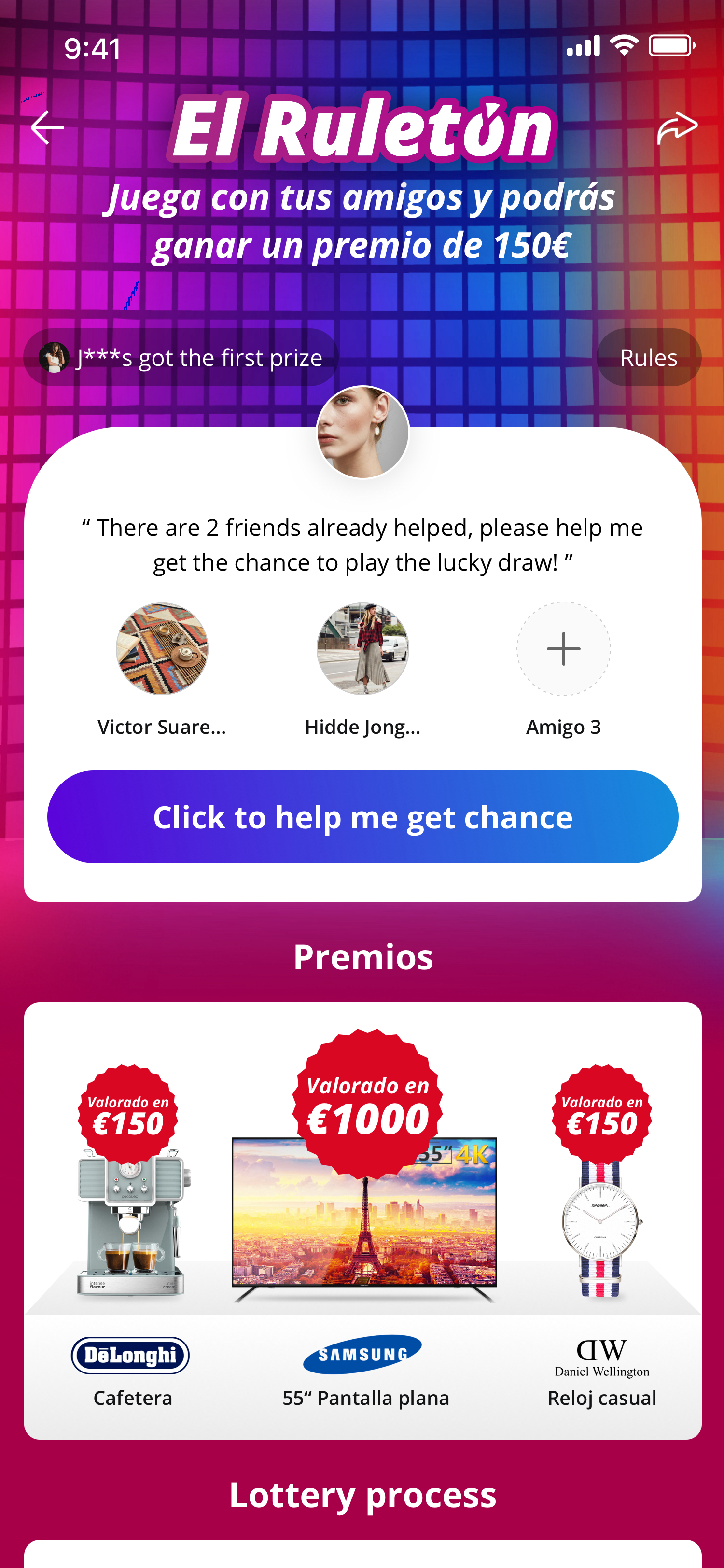 Lucky Draw winning result screen